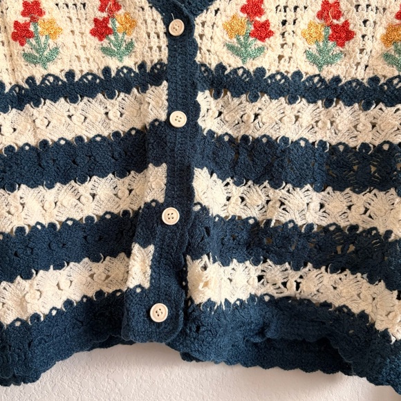 POL Blue and Cream Floral Knit Cardigan one size best for small / medium - Picture 6 of 11